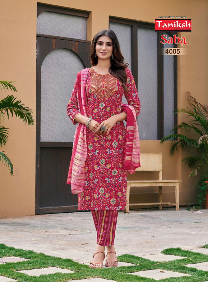 Saba Vol 4 By Taniksh Rayon Foil Printed Kurti With Bottom Dupatta Wholesale Price In Surat
